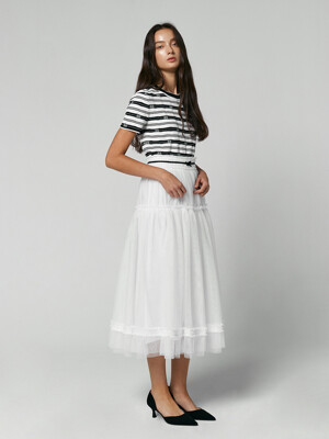 RIBBON TULLE LONG SKIRT - WHITE