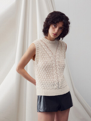 CROCHET-KNIT VEST TOP IVORY