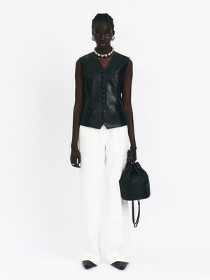 TAILORED VEST TOP - BLACK ECO LEATHER