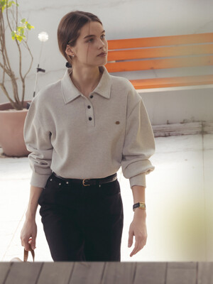 Volume sleeve collar pique t-shirt_Oatmeal