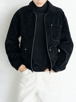 Semi-over simple 2-way suede jacket_Black