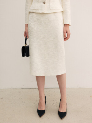 RAVEN H-line tweed midi skirt (Ivory/Navy)