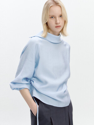 Side Strap High Neck Blouse BLUE