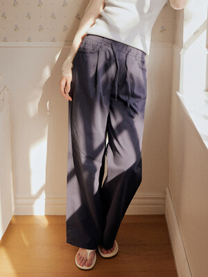 Back label natural banding wide pants - navy
