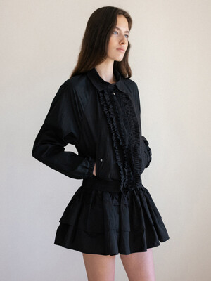 CANULE NYLON FRILL SHIRRING SKIRT_TT5S504BK