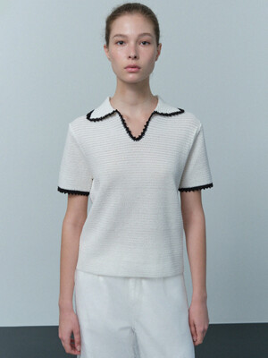 crochet handmade triming knitted top (ivory)