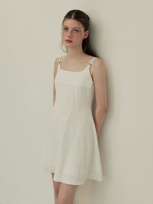 Embo flower pattern twin strap mini dress - white