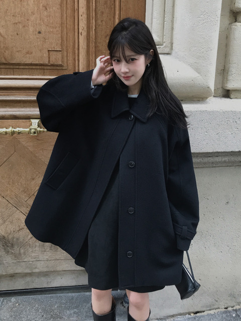 루메토 [단독][나연 PICK][6th] 캐시미어 래글런 오버핏 코트_Deep Navy