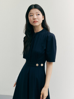 Gold Button Wrap Long One-piece_navy