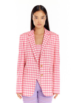 URBANDALE Single-Breasted Blazer - Pink Check