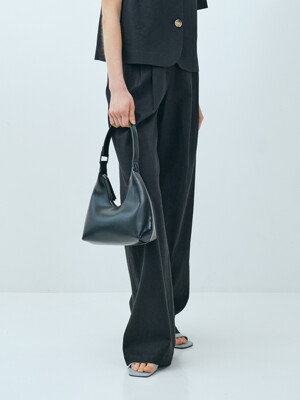 4-tuck wide linen pants_black