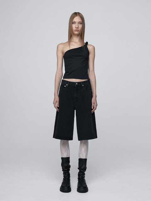 팬츠,데님,데님 - 카일로 (KILO) - WIDE HALF JEANS_BLACK