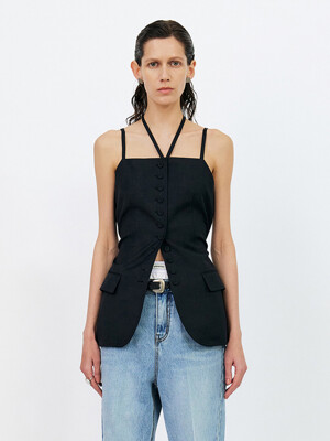 MULTI BUTTON DETAILED VEST WITH BELT - DEEP GREY