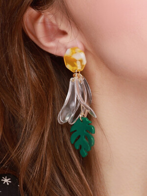 glass monstera earrings