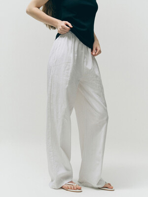 Washed vacation linen pants_white