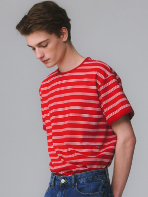 UNISEX, Marine Stripe Ringer T / Marine Red