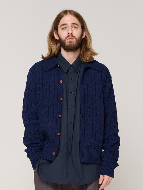 니트 - 카고브로스 (CARGOBROS) - CABLE KNIT CARDIGAN (NAVY)