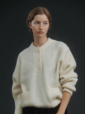 Shetland wool henri-neck pullover (Ivory)