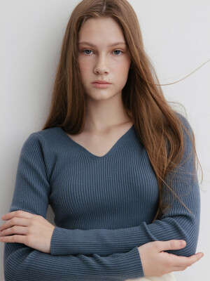 Wool Blended Vneck Pullover  Blue (WE3Y51C92P)