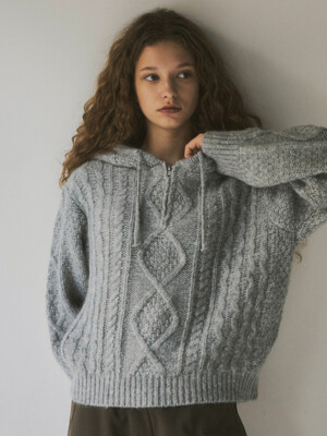 Mohair Cable Hood Knit _CTK206(Melange Grey)