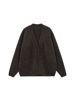 Oversized Wool Boucle V-neck Cardigan_brown