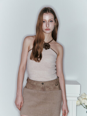 LEATHER FUR MIX SKIRT (BROWN)