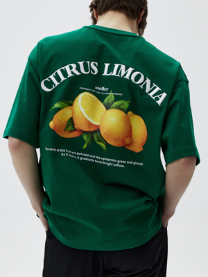 그린 오버핏 레몬 자수 그래픽 반팔 티셔츠 (TNTS3E208E2)