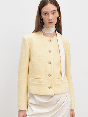 METAL BUTTON WOOL TWEED JACKET [3COLORS]