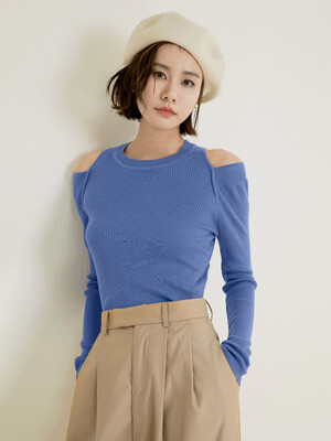 LS_Shoulder cutout knit top_BLUE