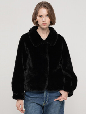 Round collar mink fur jacket_Black