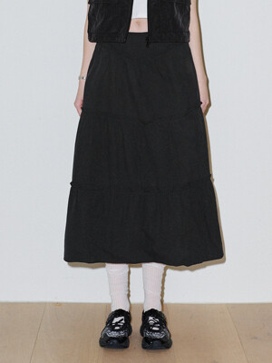 Shirring Long Skirt BLACK