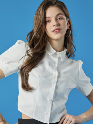 WOMEN 여름 퍼프 크롭 슬림 반팔 셔츠 [WHITE] 블라우스 ver.