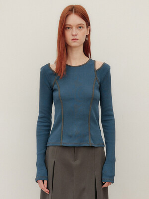 CUT OUT RIBBED TOP - BLUE
