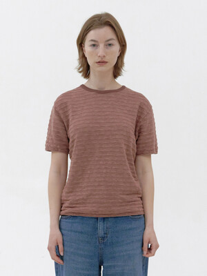 [Women] Slub Stripe Knit T-Shirt (Dusty pink)