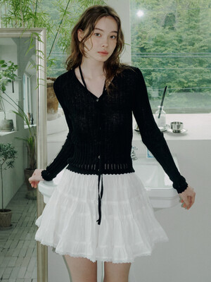 198 linen tie knit cardigan (black)