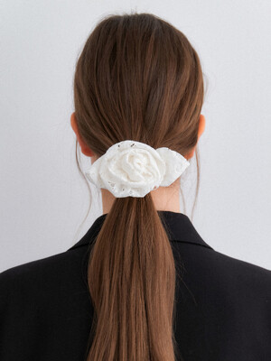 cotton lace rose chou with leaves hair tie