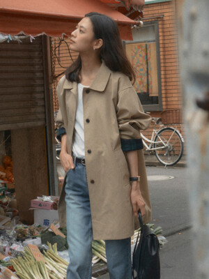 Check detail trench coat_Beige