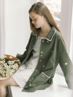 Margaret Embroidery Cotton Jacket - Green