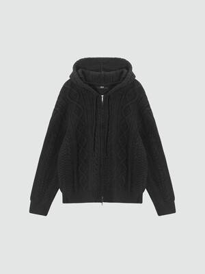 Cable 2-Way Casual Hooded Knit_Black