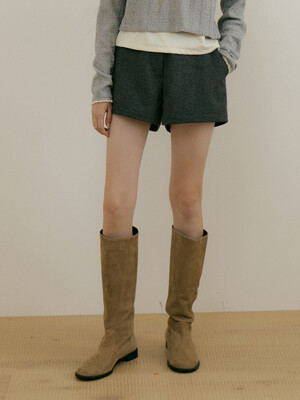 WOOL BANDING SHORT PANTS - GRAY