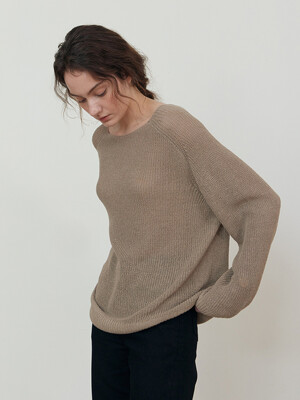 Linen Loose fit reglan knit_KHAKI