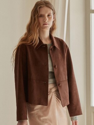 Suede single button jacket - Dark brown