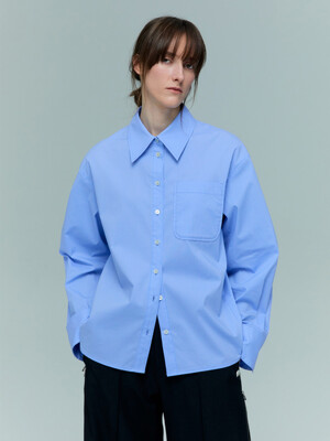 BLUE STRIPE COTTON SHIRT [BLUE]