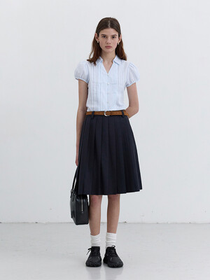 MIDI PLEATS SKIRT FRENCH NAVY_UDSK5B229N2