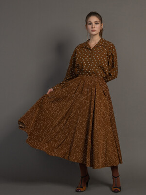 pink katiacho DOT WIDE FULL SKIRT EARTHY BROWN