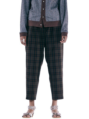 BROWN CHECK REVERSIBLE TAPERED PANTS