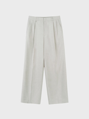 LINEN BLEND WIDE TUCK SLACKS_IVORY