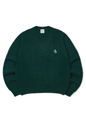 Cashmere Cable Crop V-Neck Knit Green