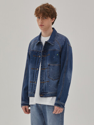 DENIM PAINTING RAGLAN SLEEVE JACKET INDIGO