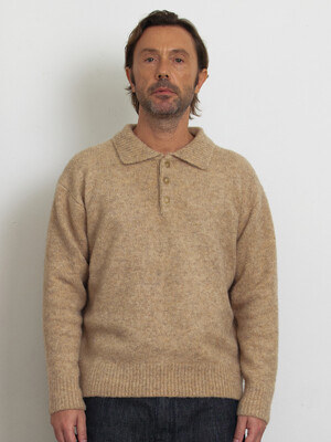 [Men] Button Collar Sweater (Camel)